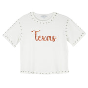 Texas Longhorn Capri Designs Sequin Script Jeweled Short Sleeve Tee (KW11TEX2408)(Off White)