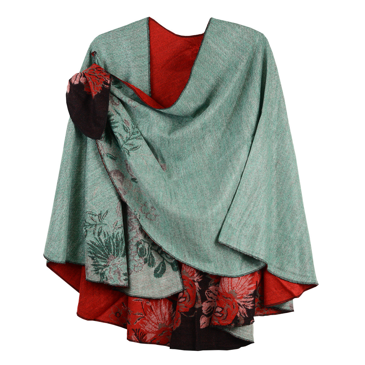 Rapti 100% Cashmere Reversible Loop Shawl (#77)(Red/BLK/Sage)