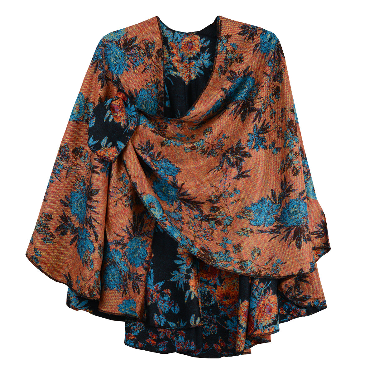 Rapti 100% Cashmere Reversible Loop Shawl (#85)(Black/Turquoise/Cranberry)