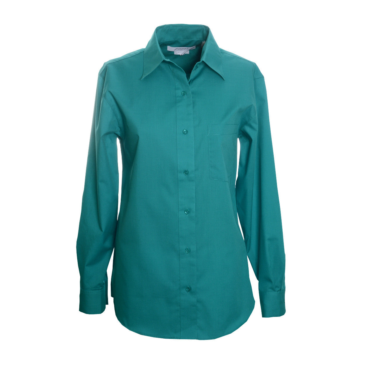 Foxcroft Long Sleeve CVC Solid Deep Peacock Shirt (105105)