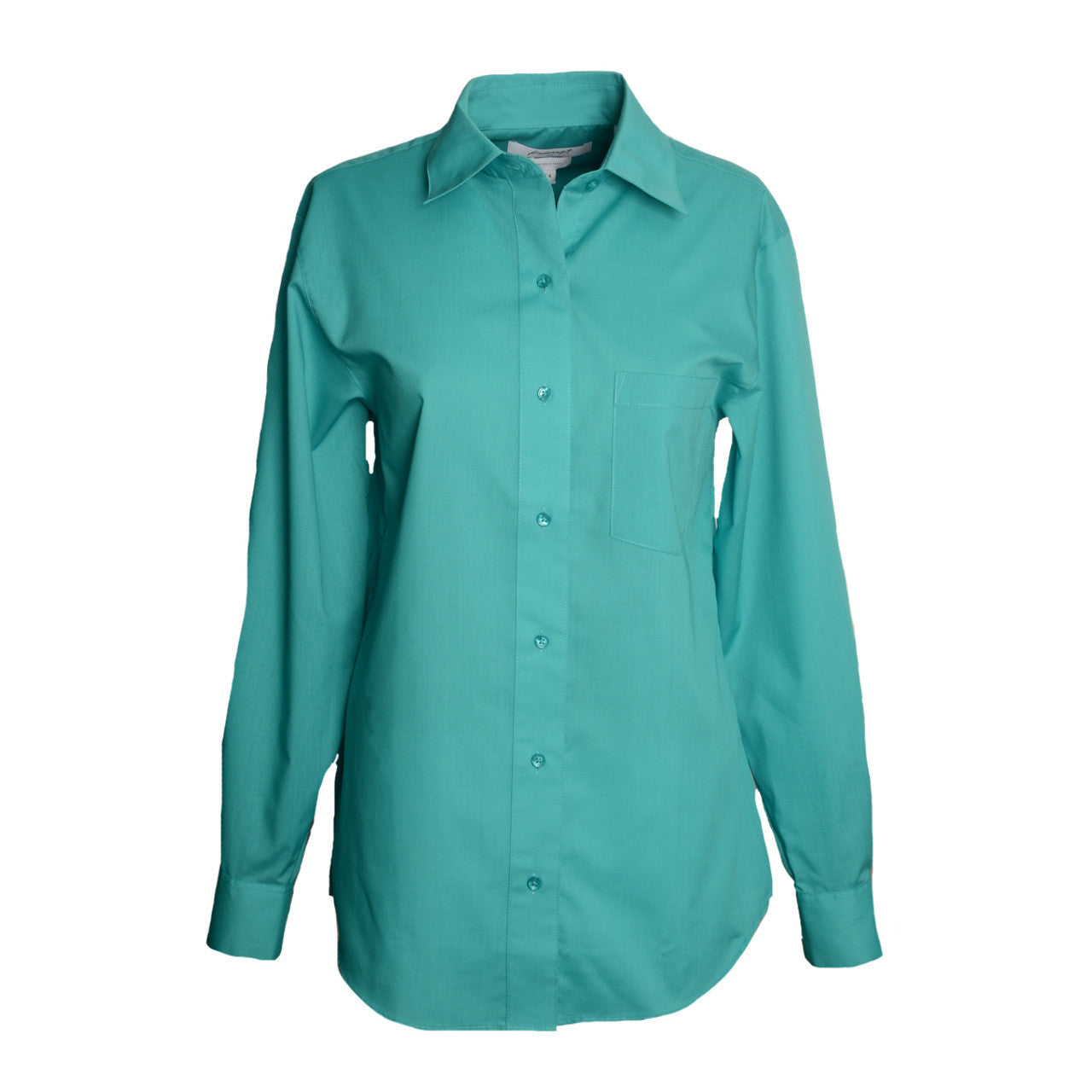 Foxcroft Long Sleeve CVC Solid Deep Turquoise Shirt (105105)