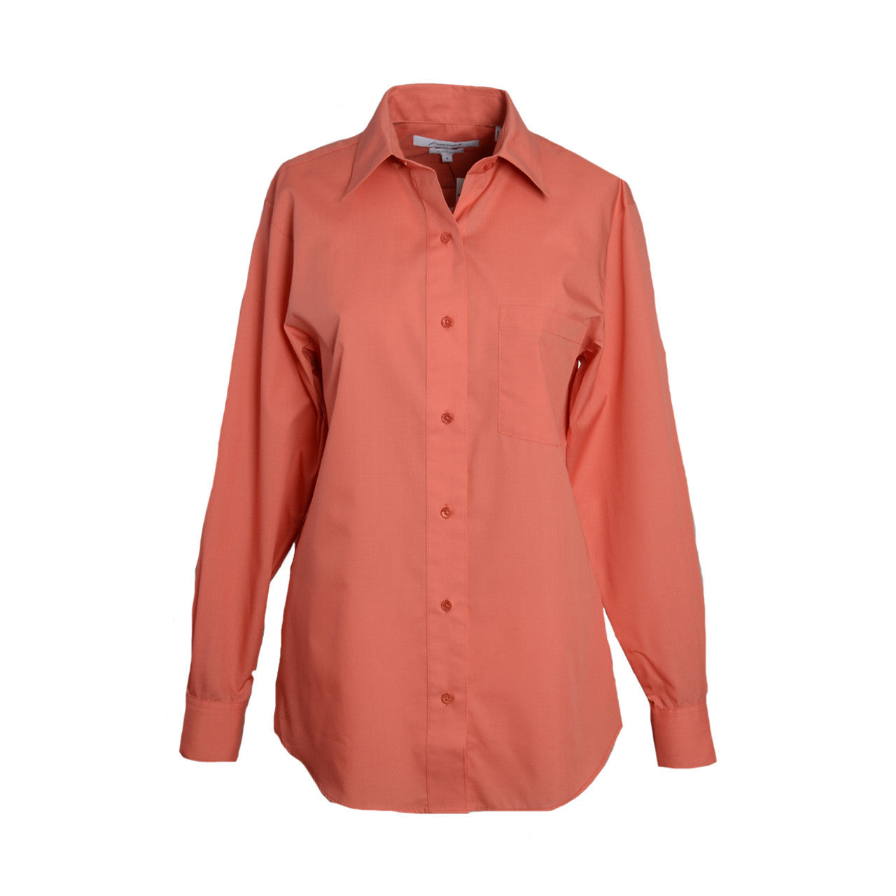 Foxcroft Long Sleeve CVC Solid Sunset Coral Shirt (105105)