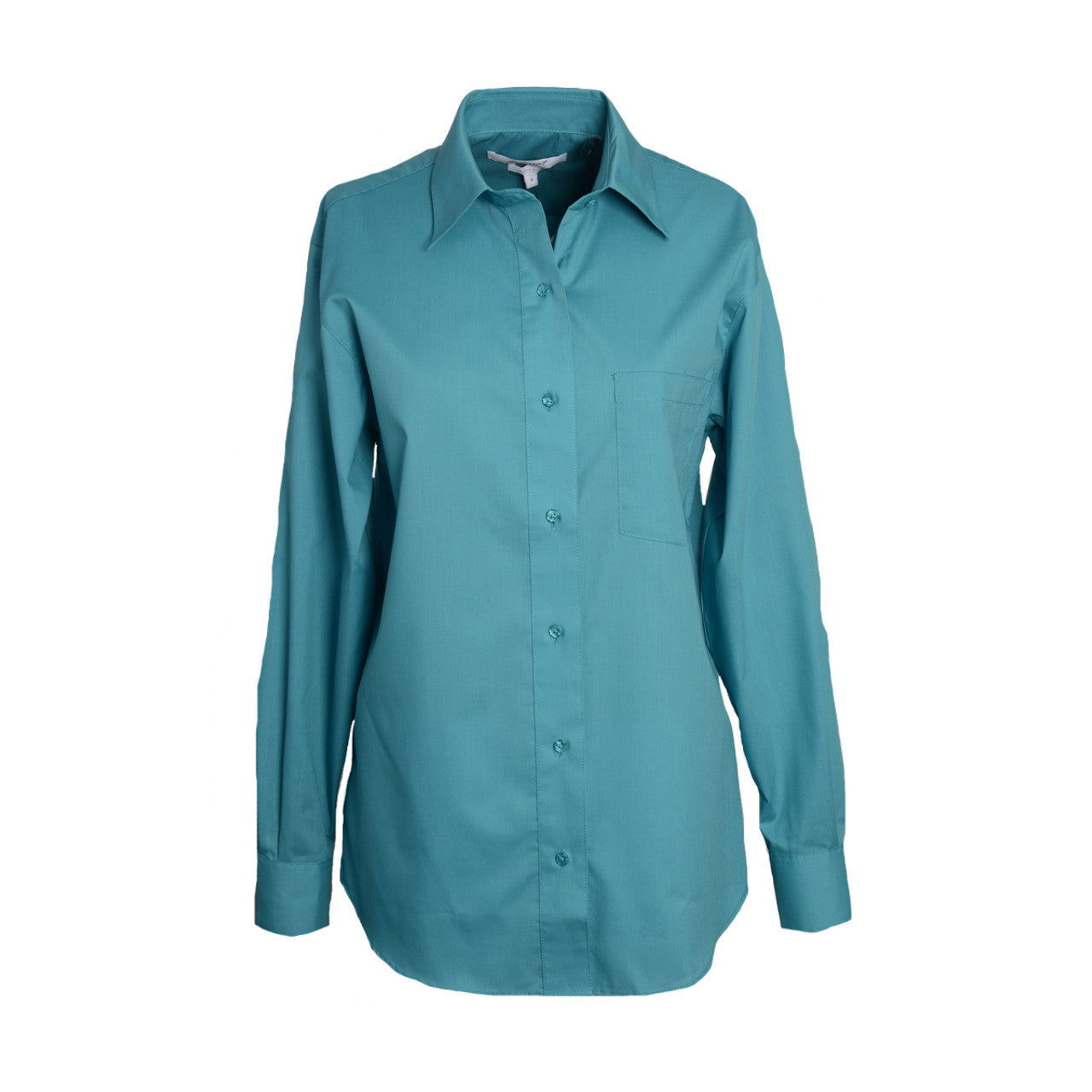 Foxcroft Long Sleeve CVC Solid Teal Haze Shirt (105105)