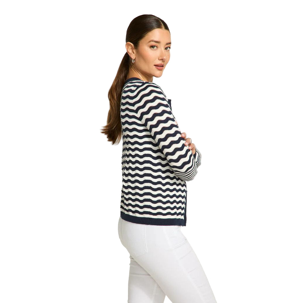 FDJ French Dressing Navy & White Wave Stitch Cardigan