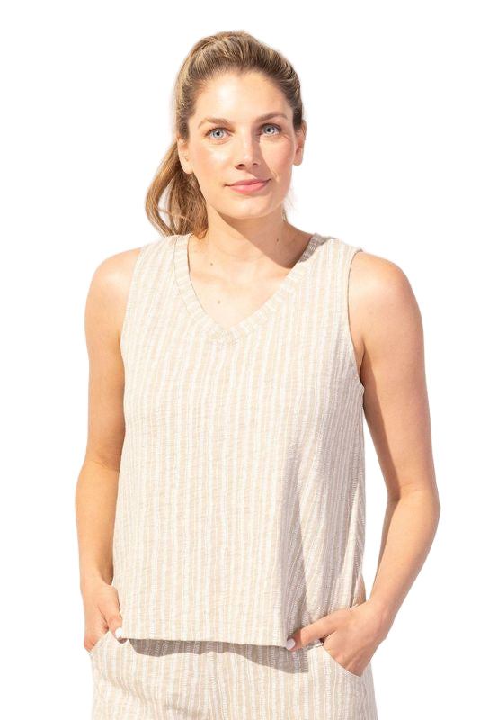 Escape Bali Stripe Peruvian Cotton V-Neck Tank (3 Colors) (13914)