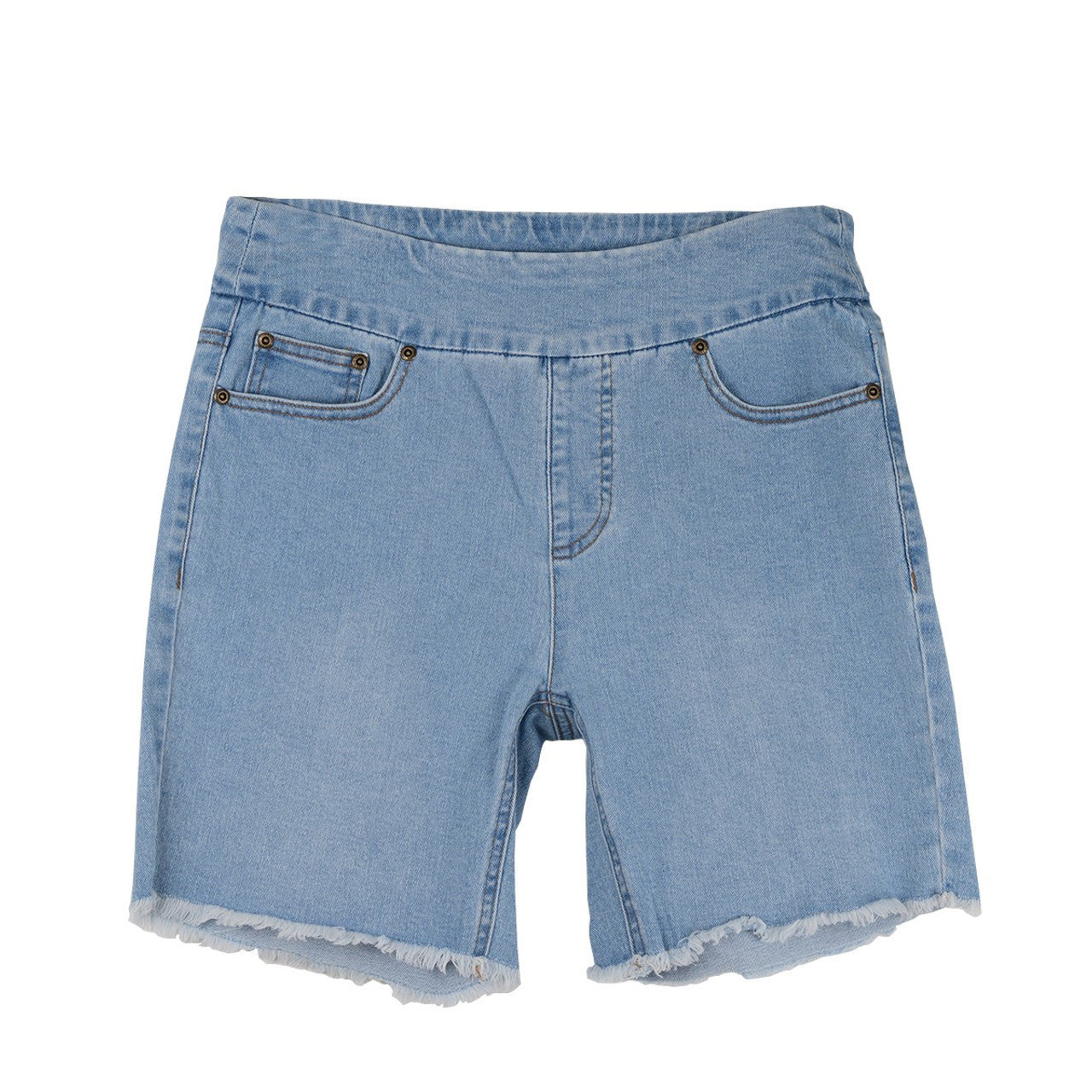 Slimsation Wide Band Pull-On Fringe Jean Shorts (Multiple Colors)(M14711WM)
