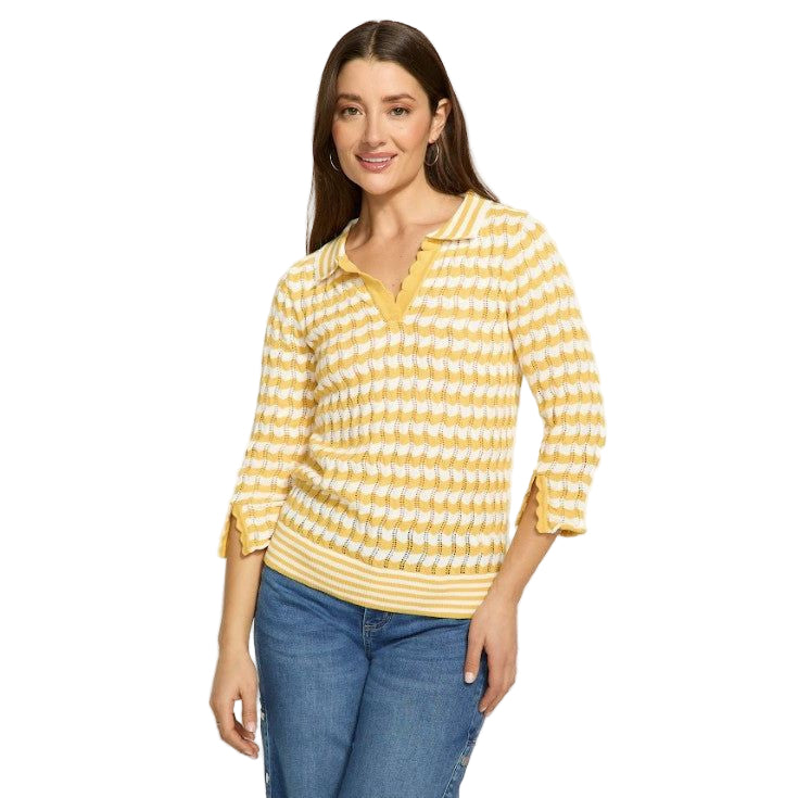 FDJ French Dressing Yellow Stripe Polo Sweater