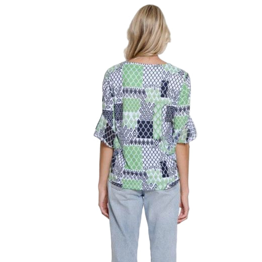 Multiples Geo Multi Flounce Sleeve Scoop Neck Top