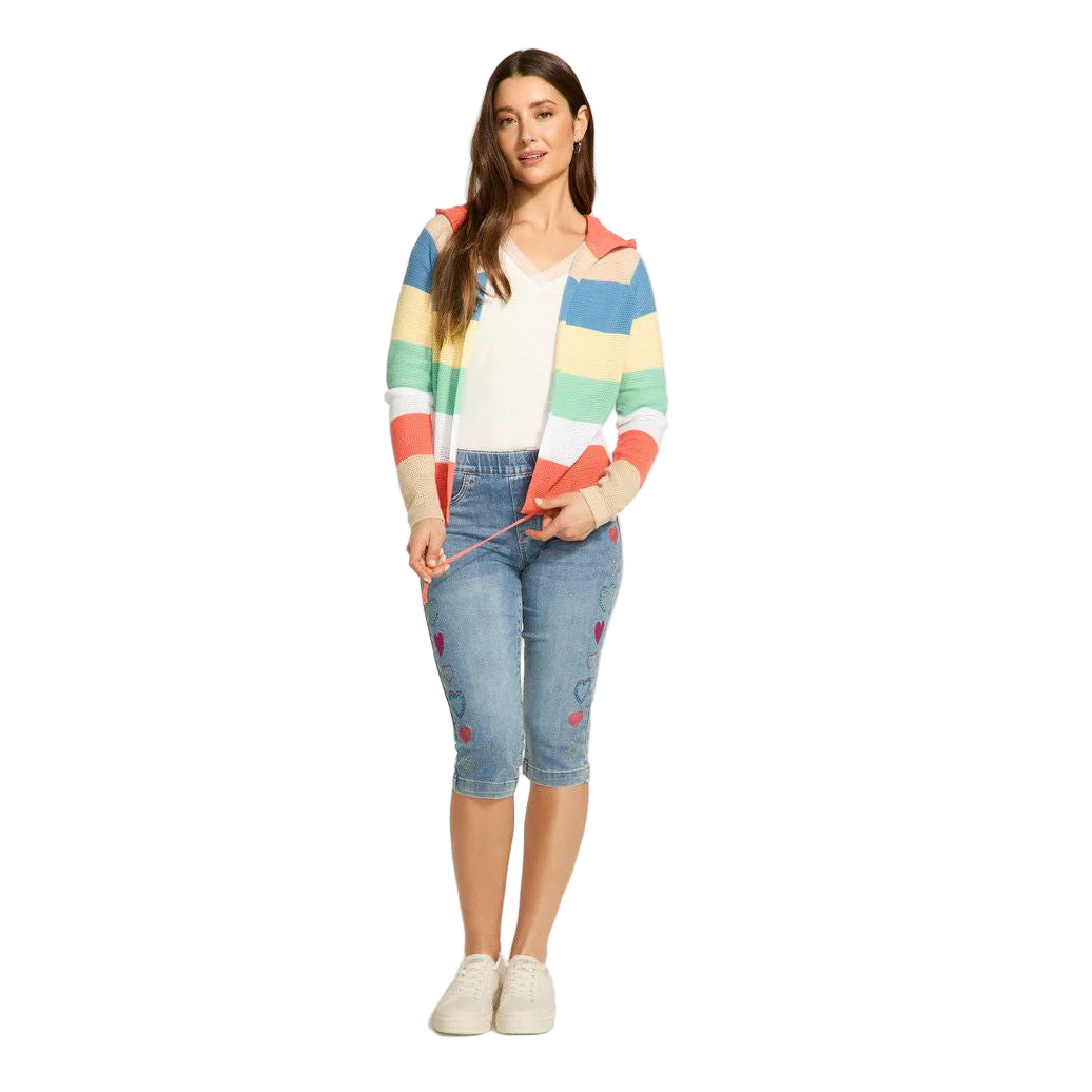 FDJ French Dressing Parasol Stripe Pointelle Hooded Cardigan