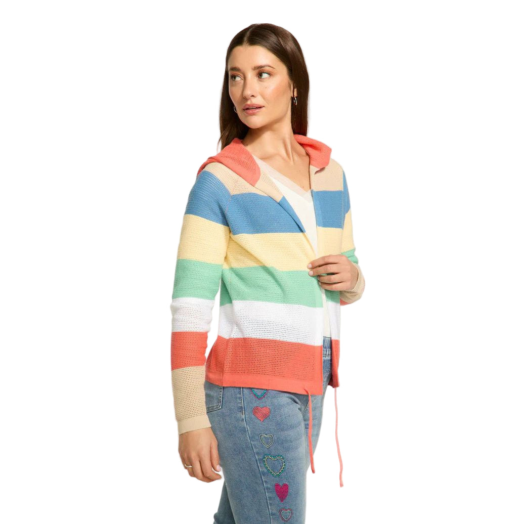 FDJ French Dressing Parasol Stripe Pointelle Hooded Cardigan