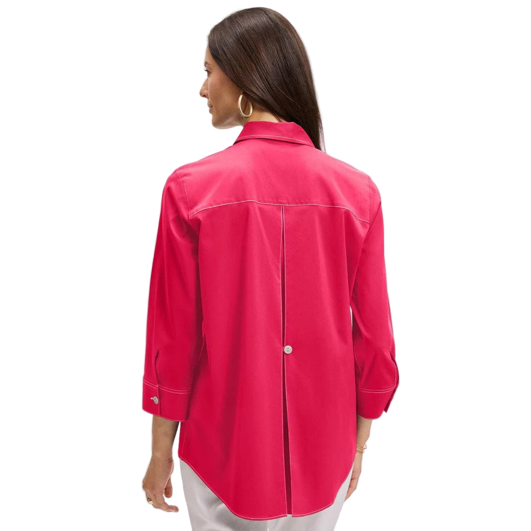 Foxcroft Kelly Solid Raspberry Contrast Stitch Stretch Shirt (RASP/WHT)