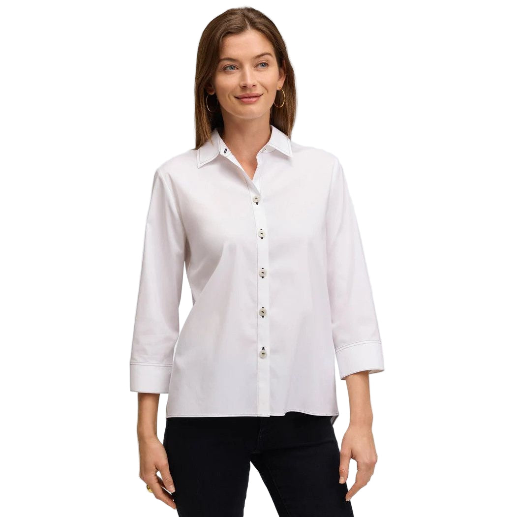Foxcroft Kelly Solid White Contrast Stitch Stretch Shirt