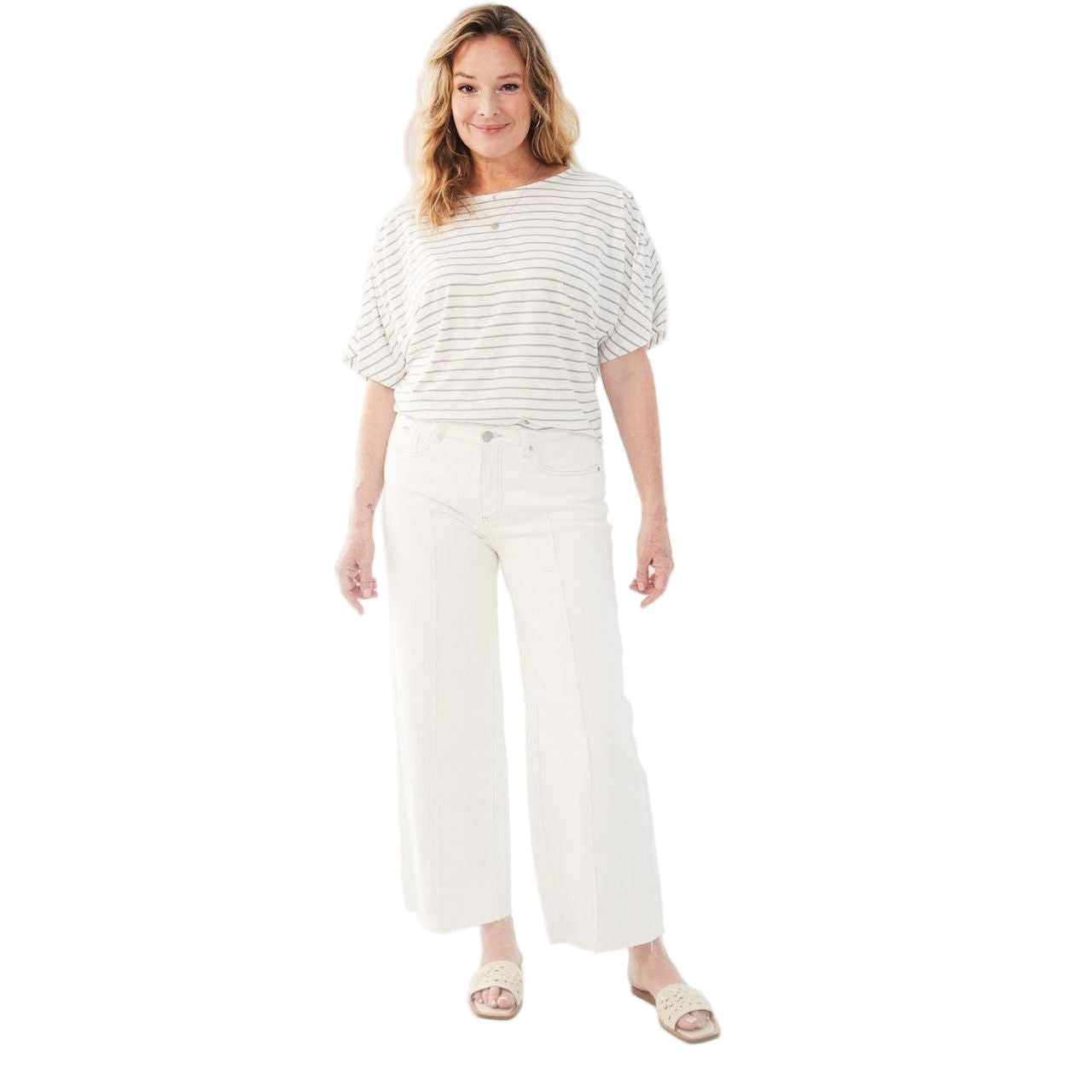 FDJ French Dressing Olivia Pintuck Wide Leg Ankle Jeans (2201948) IVORY