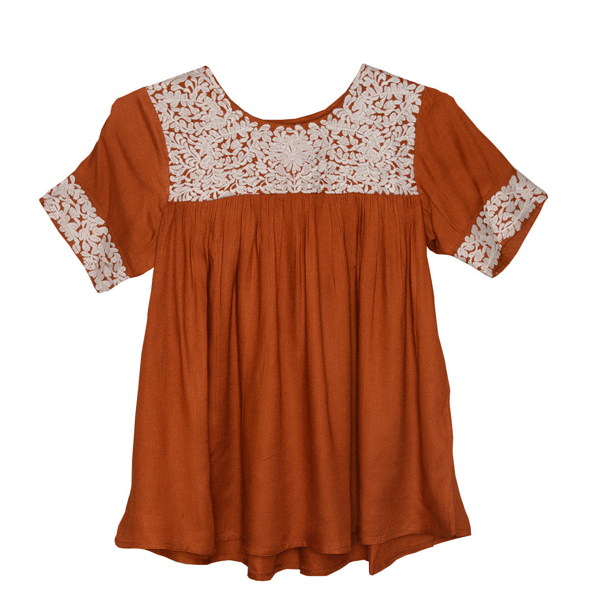 Parsley & Sage Amber Lynn Short Sleeve Embroidered Top (2 Colors) (22T598) Burnt Orange / M