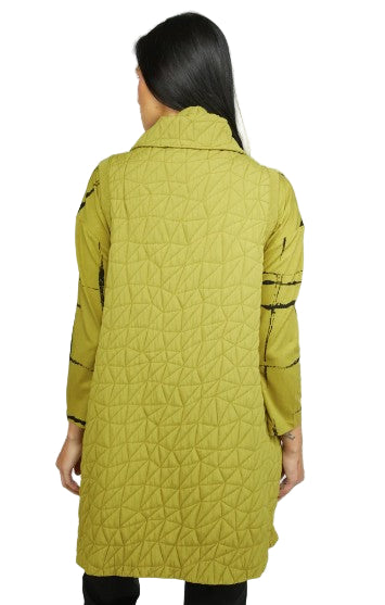 Olivia by Habitat Kaleidoscope Quilt Angled Pocket Long Vest (MOSS)