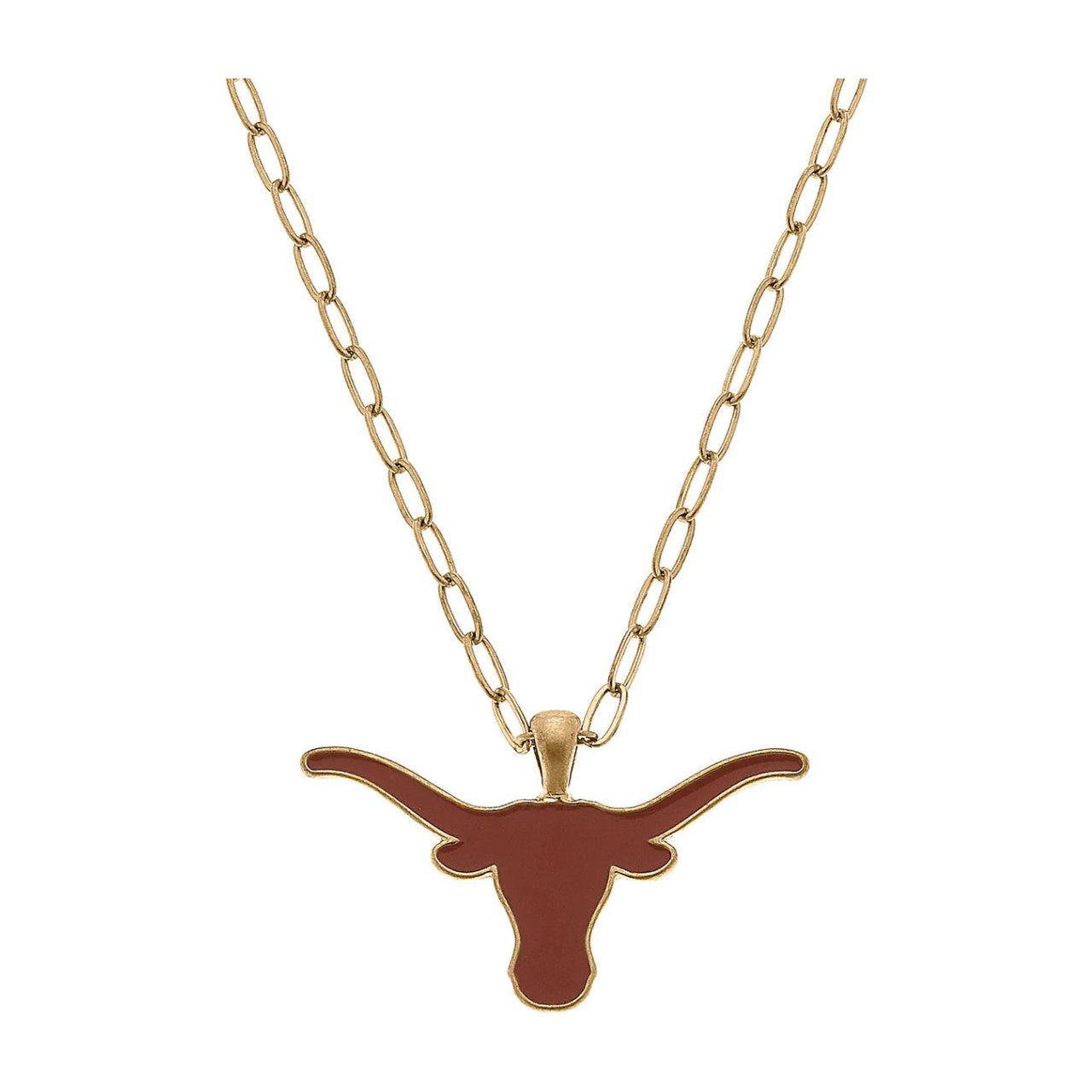 Texas Longhorn Canvas Burnt Orange Enamel Logo Pendant Necklace (GLD) (26268N-TEX)