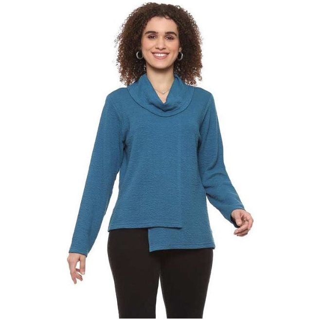 Parsley & Sage Wanda Solid Indigo Cowl Neck Top