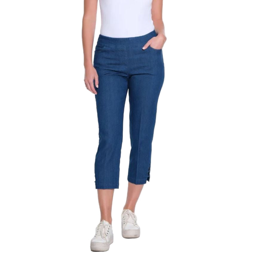 Slim-Sation Pull On 5 Pocket 3 Strap Hem Crop Jeans (M24710PM) LTINDIGO