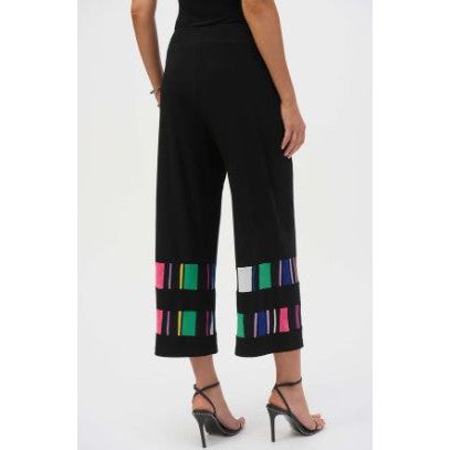Joseph Ribkoff Stripe Wide Leg Crop Pant (BLK)