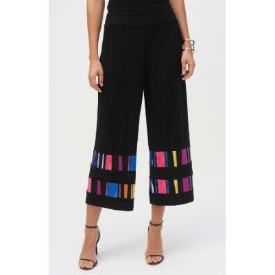Joseph Ribkoff Stripe Wide Leg Crop Pant (BLK)