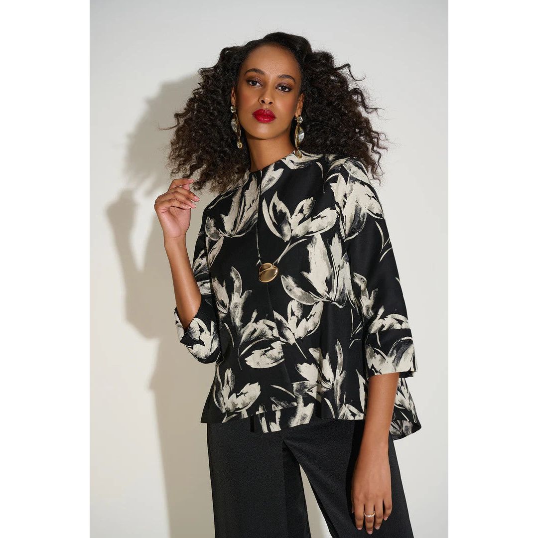 Joseph Ribkoff Print Hi-Low Jacket (BLK/IVRY)