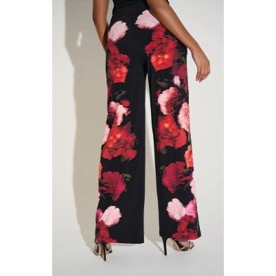 Joseph Ribkoff Floral Border Print Wide Leg Black Pant