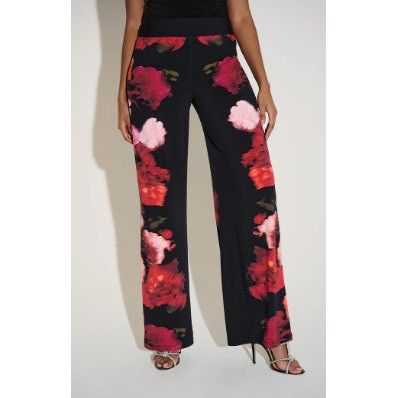 Joseph Ribkoff Floral Border Print Wide Leg Black Pant