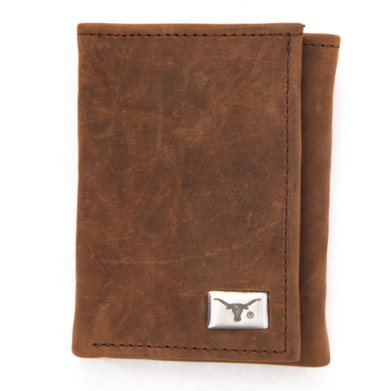 Texas Longhorn Brown Trifold Leather Wallet (2571)