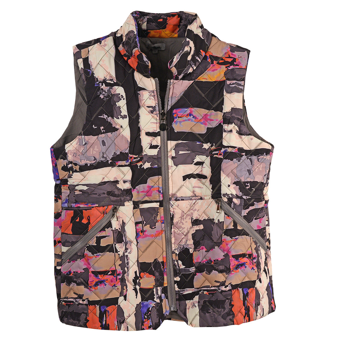 Shana Printed Double Zipper Puffer Vest (BLK/MULTI)