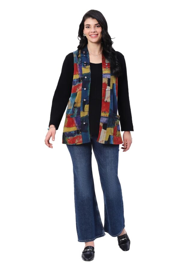 Parsley & Sage Edith Geo-Multi Print /Solid Reversible Vest