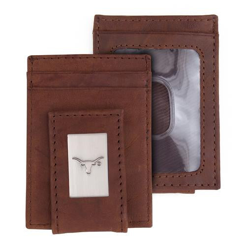Texas Longhorn Brown Leather Front Pocket Wallet (2673)