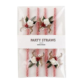 One Hundred 80 Degrees Reindeer Paper Party Straws (Set of 4)