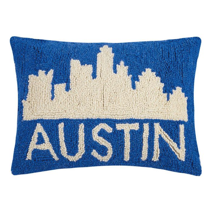 Austin Cityscape Blue Hook Pillow (12 X 16)