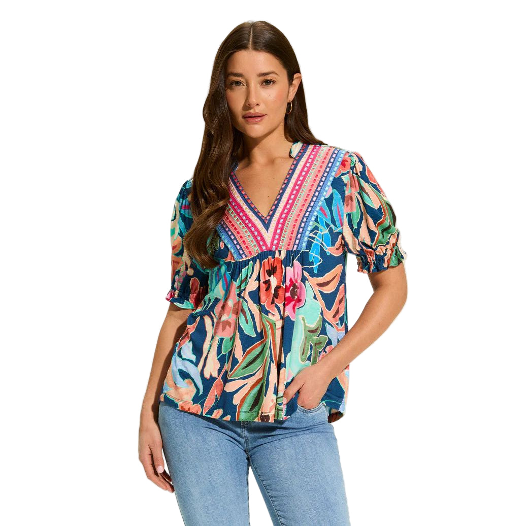 FDJ French Dressing Pop Camo Embellished Elbow Sleeve Top