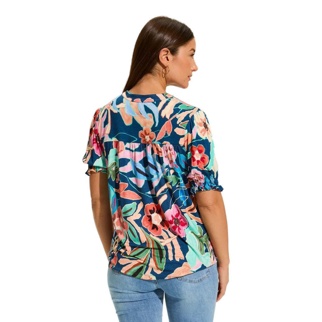 FDJ French Dressing Pop Camo Embellished Elbow Sleeve Top