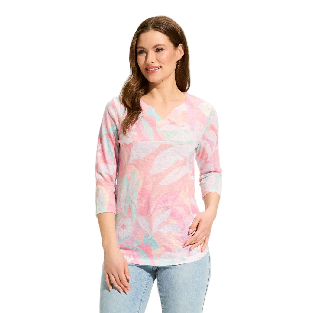 FDJ French Dressing Floral Camo Notch Neck Top