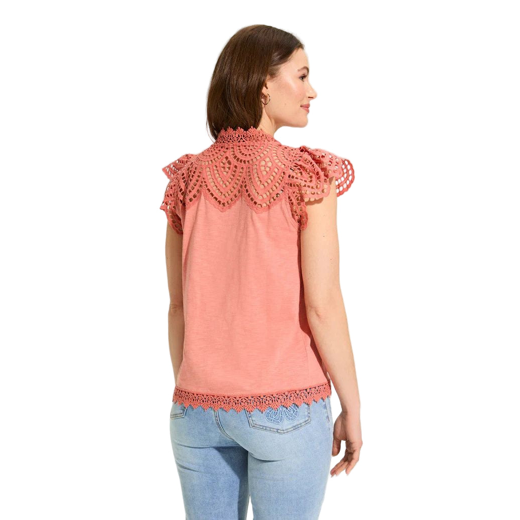 FDJ French Dressing Clay Flutter Sleeve Placed Eyelet Top