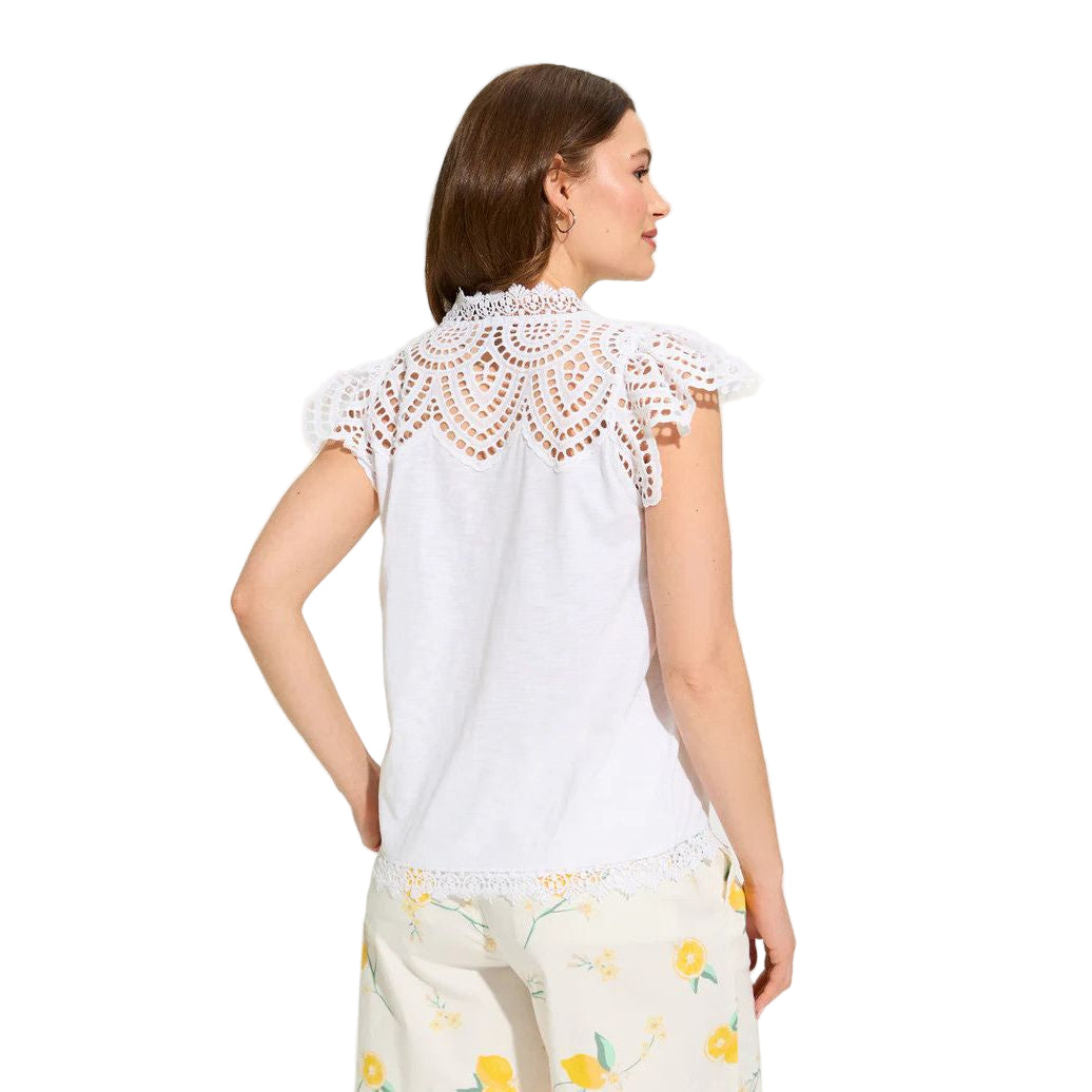 FDJ French Dressing White Flutter Sleeve Placed Eyelet Top