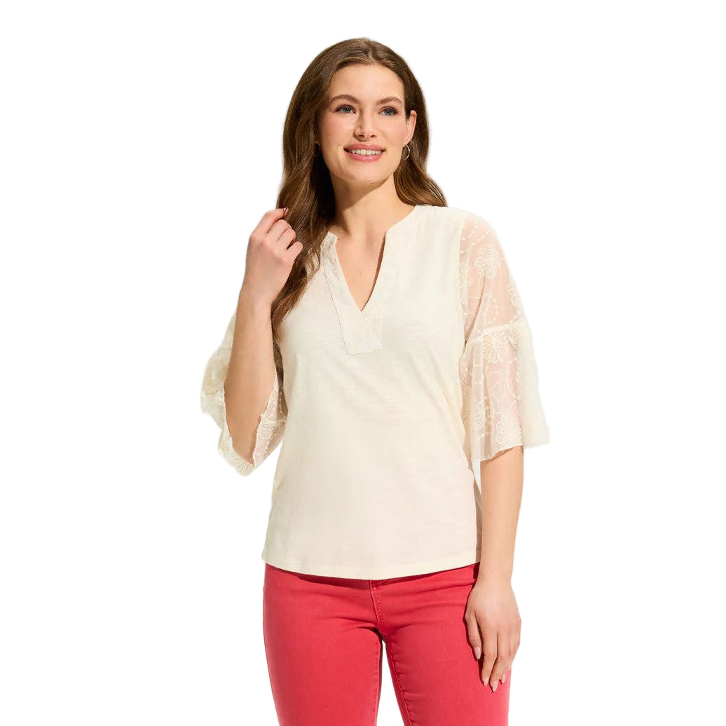 FDJ French Dressing Mesh Bell Sleeve Top