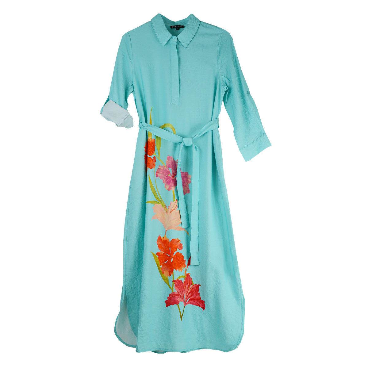 aqua boho dress Barcelona Florals Print Embellished Knit Maxi Dress - Aqua