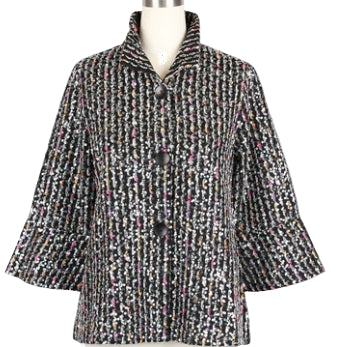 Damee Black Multi Sequin Chenille Stripe Knit Jacket (4978)