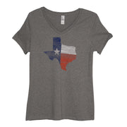 Outhouse Ladies  Woodgrain Texas Shape V-Neck Tee (NICKLE)