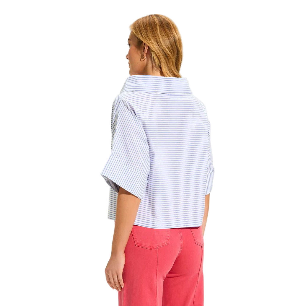 FDJ French Dressing Stripe Poplin Crossover Neck Top (BLU)