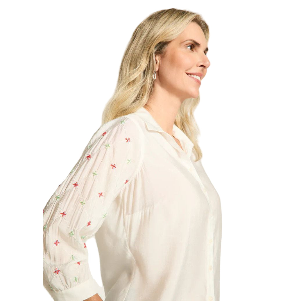 FDJ French Dressing Embellished Sleeves White Shirt