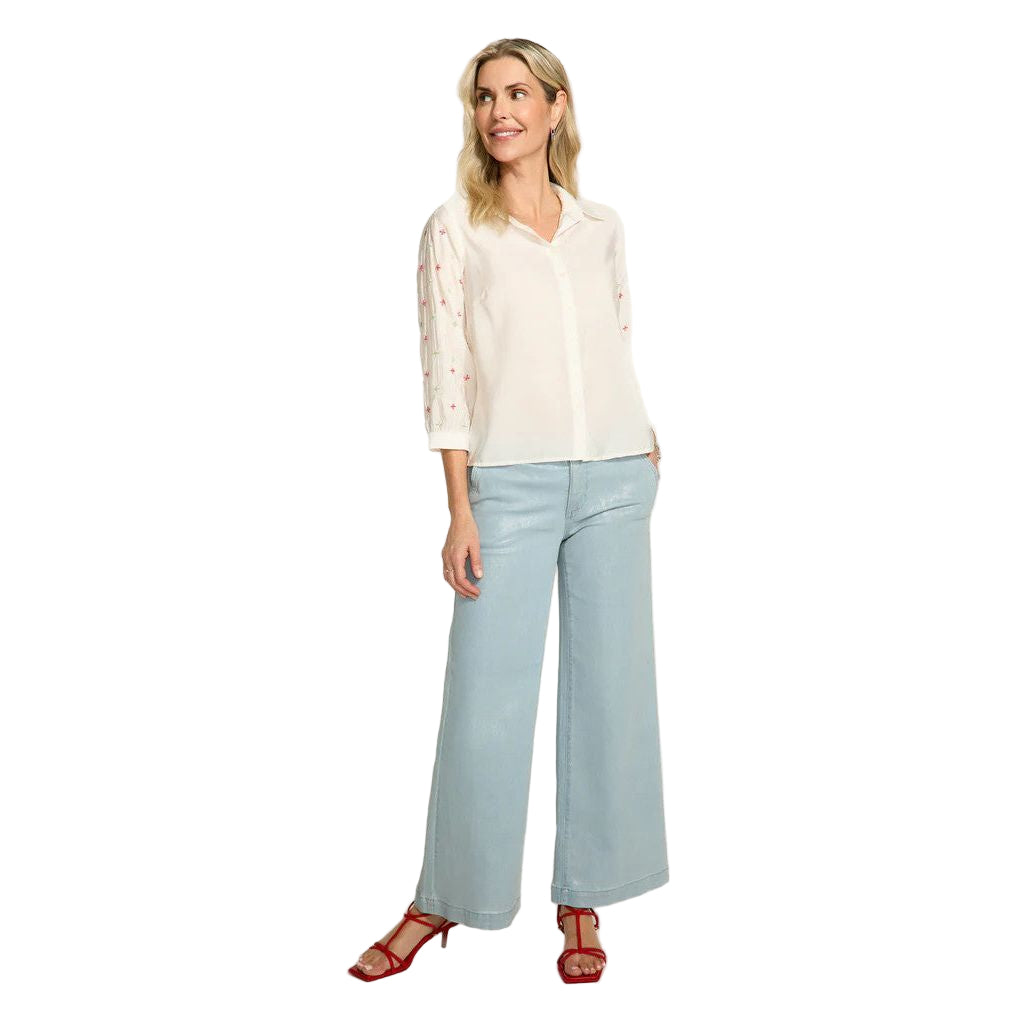 FDJ French Dressing Embellished Sleeves White Shirt