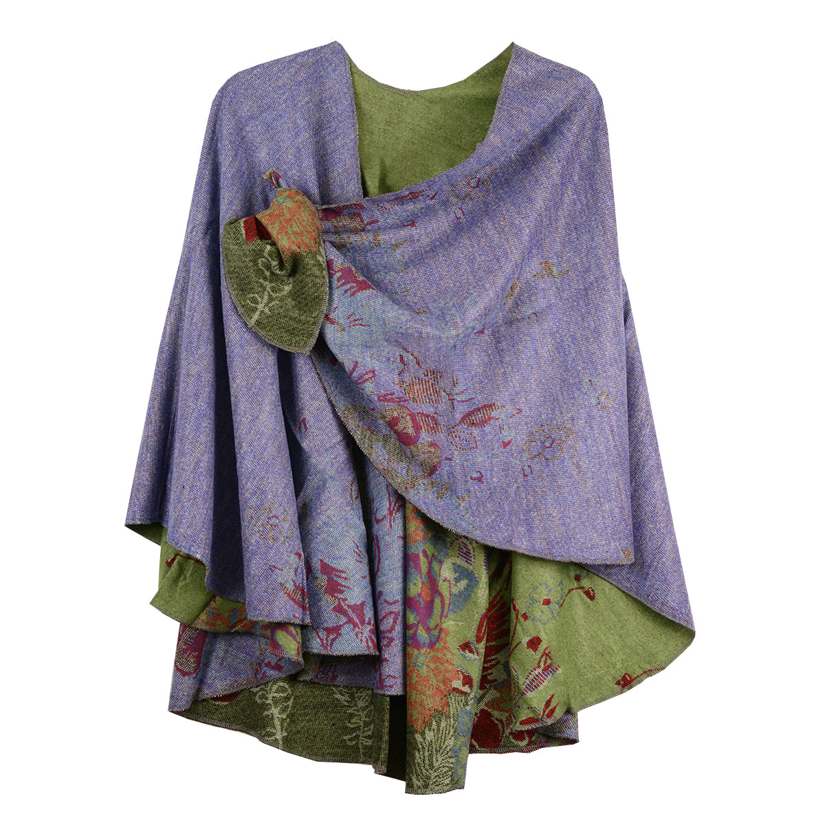 Rapti 100% Cashmere Reversible Loop Shawl (#78)(Turf Green/Lavender/Cranberry)