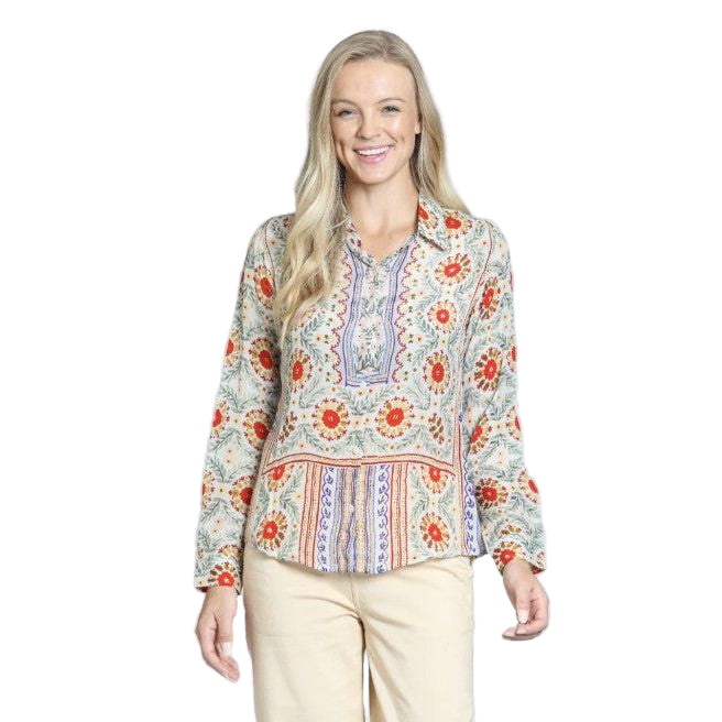 APNY Button Front Roll Tab Sleeve Shirt (ORNG/GLD)