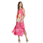 APNY Long Tiered Dress w/elbow sleeves floral V-Neck (BL-14P-959d/NC (Pink Multi)
