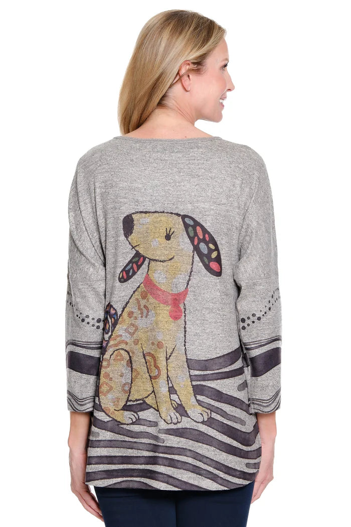 Ali Miles Neutral Tone Animal Print Pop Over Knit Sweater Tunic
