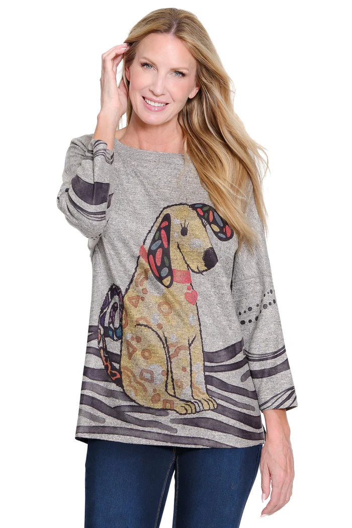 Ali Miles Neutral Tone Animal Print Pop Over Knit Sweater Tunic